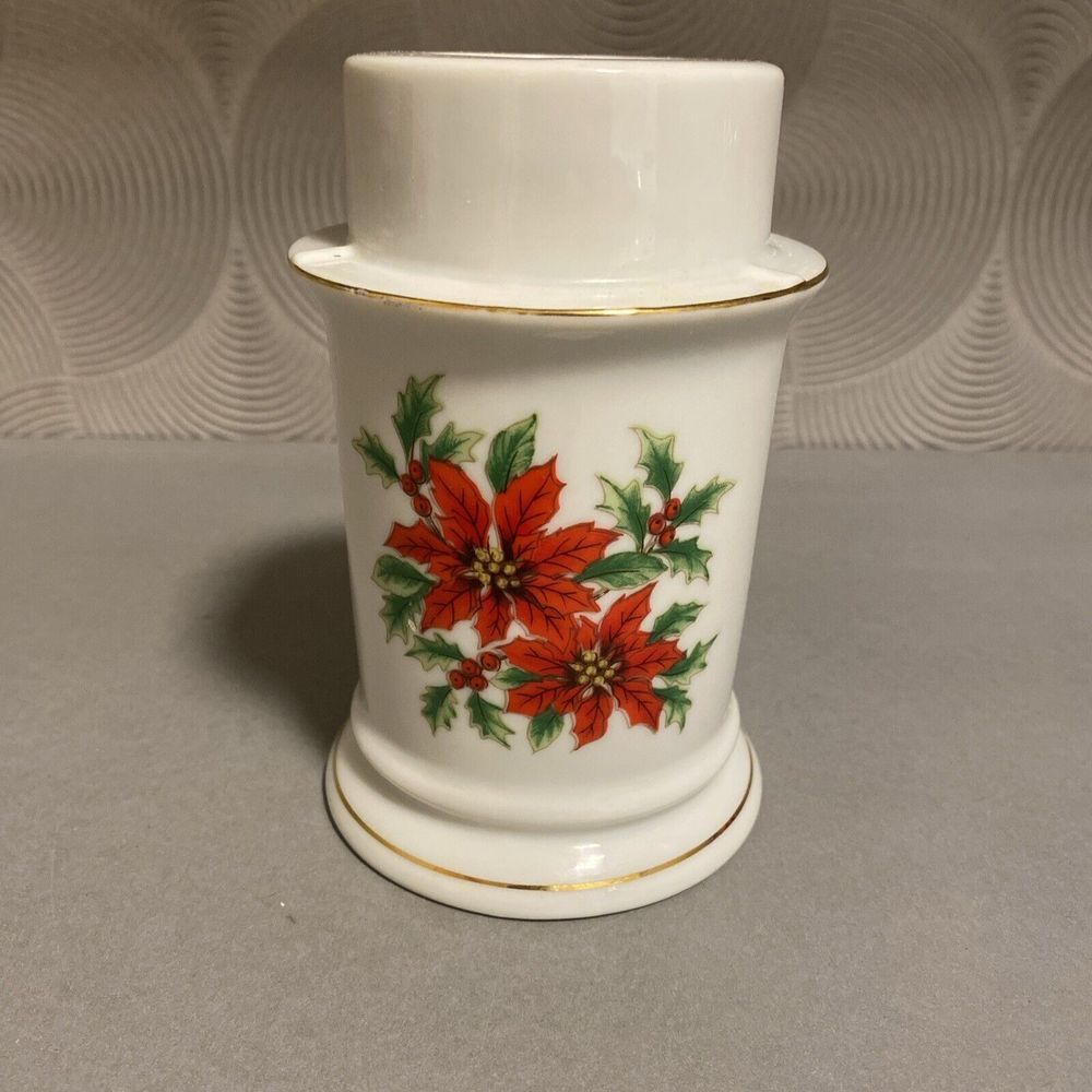 Vintage Lund's Lites Christmas Candle Holder Poinsettia 5" Ceramic Made in Japan